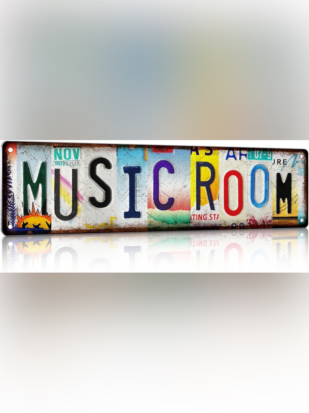 Vintage License Plate Wall Art - Multicolor MUSIC ROOM Letters